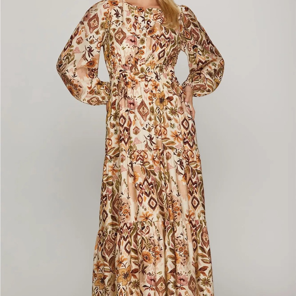 Plus Fall Abstract Floral Print Maxi Dress